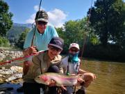 Eben, Otto and Andrew fly fishing Slovenia July, rainbow, team
